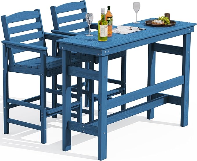 Outdoor Bar Table and Chairs Set, Adirondack Bar Chairs Set of 2 and Bar Height Table