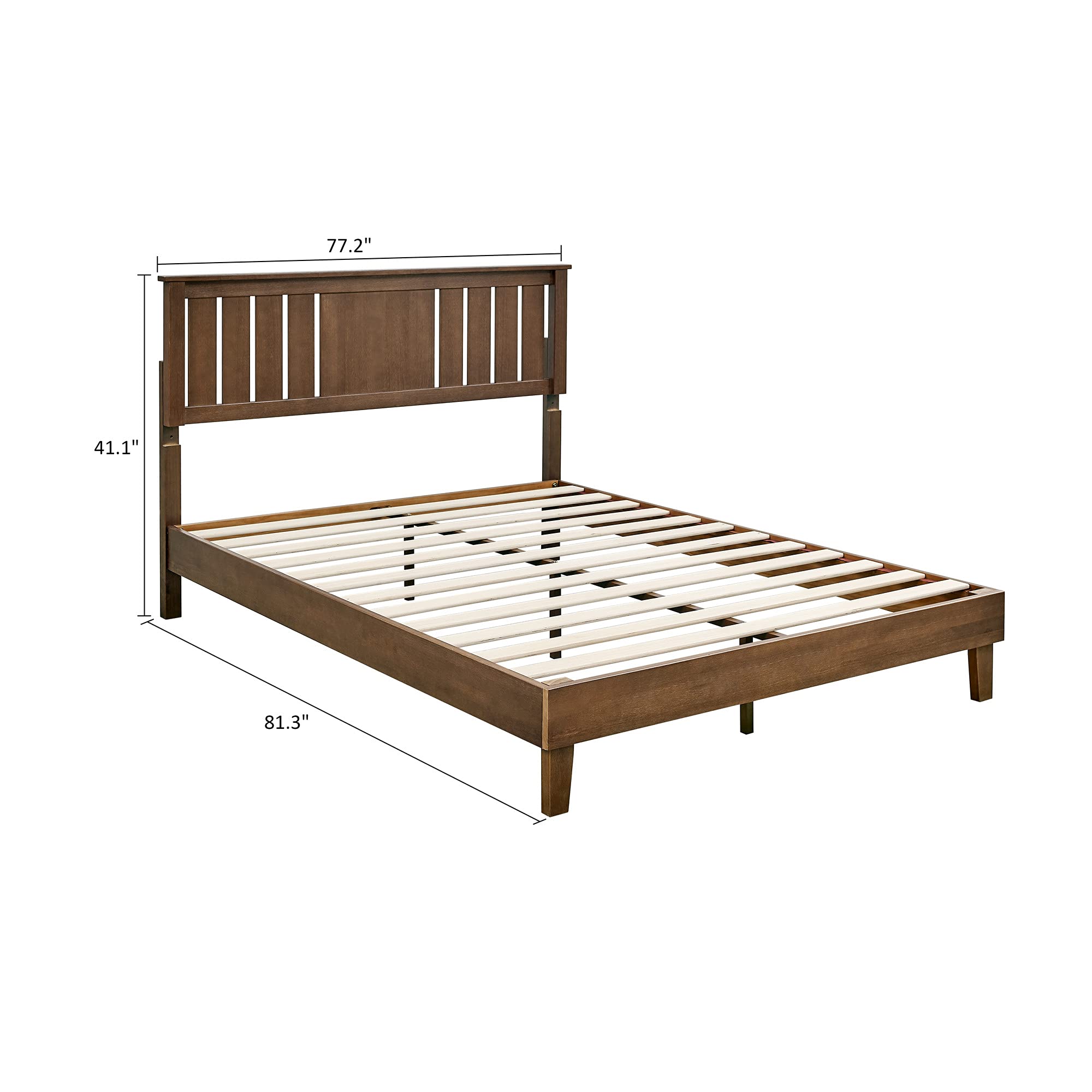 MUSEHOMEINC Queen Size Solid Wood Platform Bed,Mid-Century Modern Bed Frame with Adjustable Height Headboard,Wooden Slat Support,No Box Spring Needed, Easy Assembly (King)