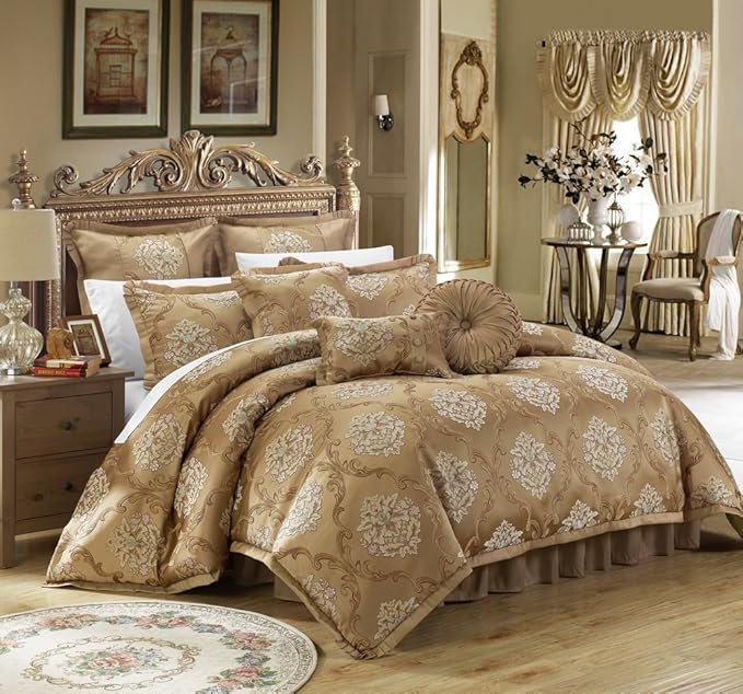 9 Piece Aubrey Decorator Upholstery Comforter Set and Pillows Ensemble, King, Blue
