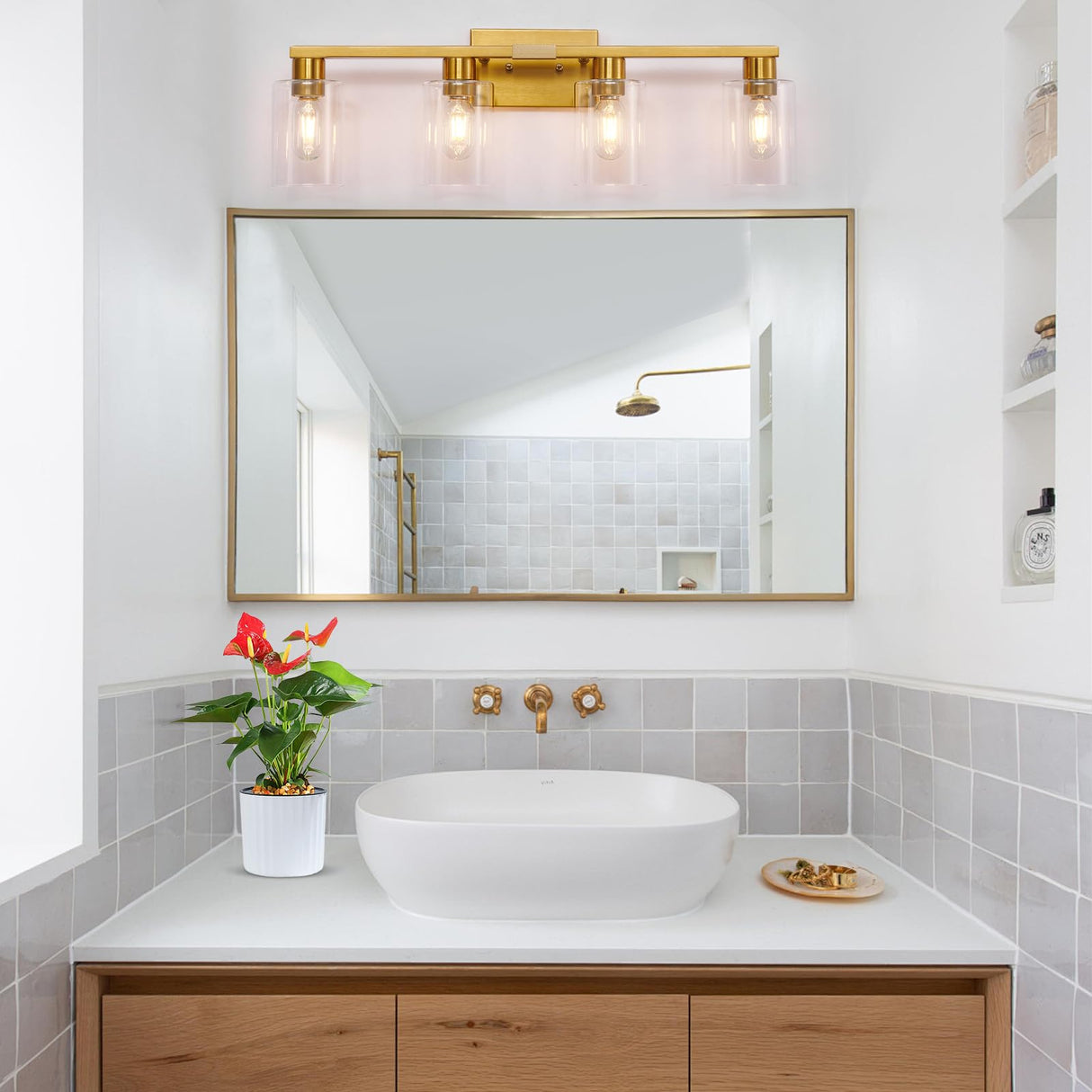 4-Light Vanity Lights,Modern Brushed Gold Bathroom Light Fixtures