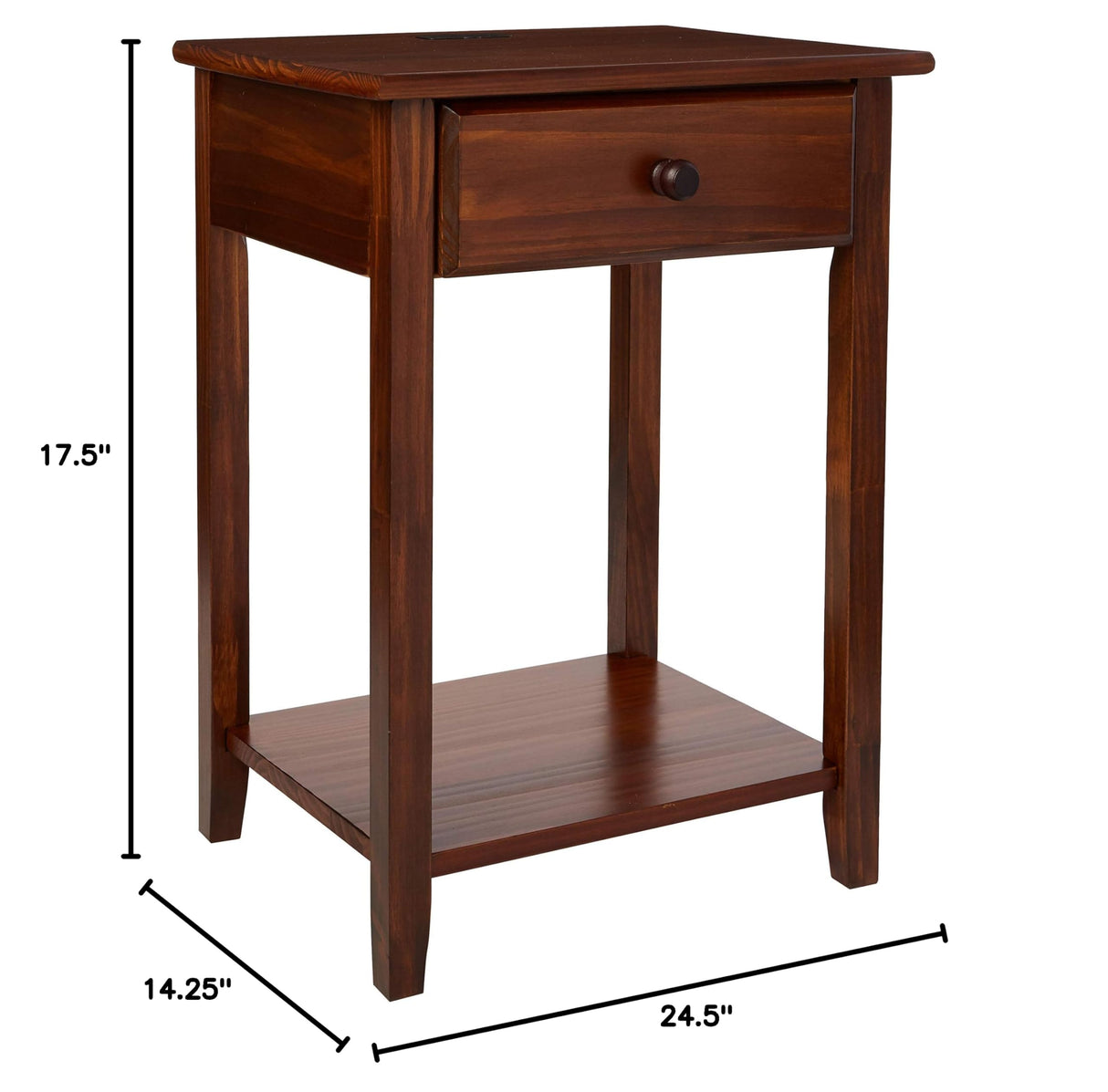 Night Owl Nightstand with USB Ports-Warm Brown