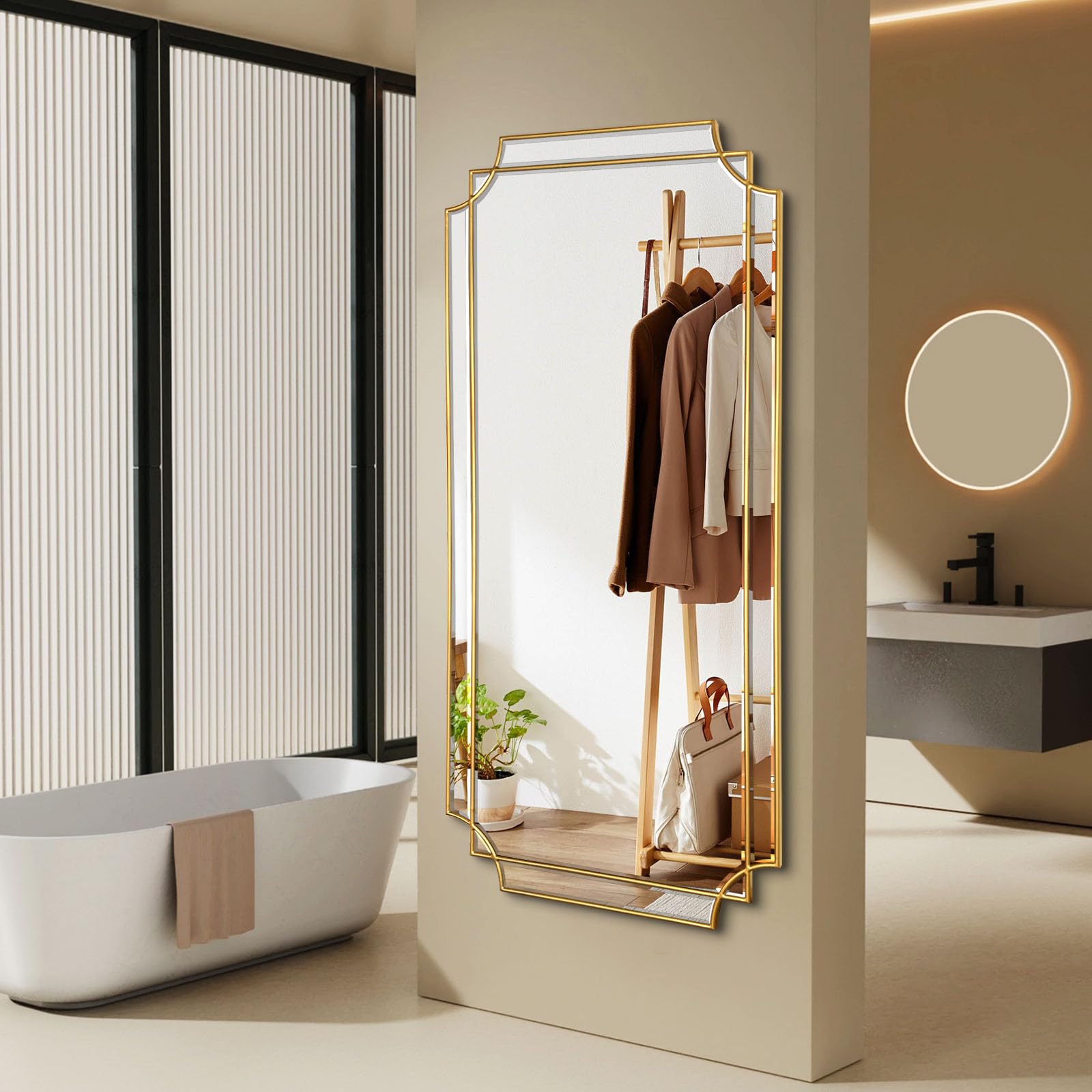 Gold Full Length Mirror 59x30 - Rectangle Beveled Wall Mirror