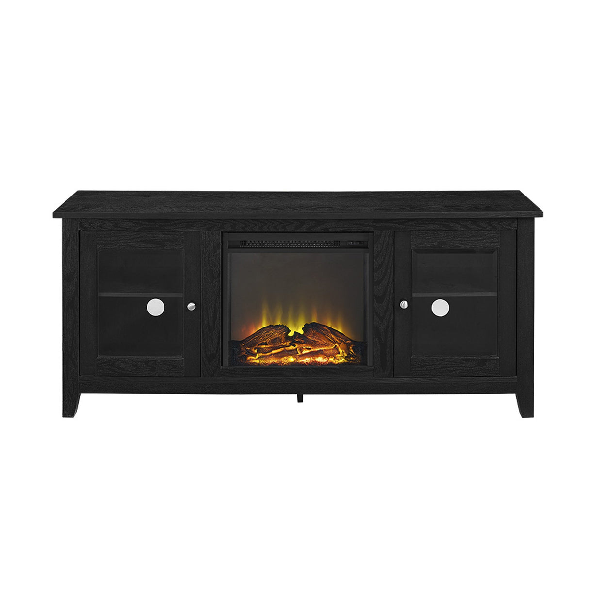 Rustic Wood and Glass Fireplace TV Stand for TV's up to 64" Flat Screen Living Room