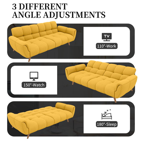 saows Futon Sofa Bed, Convertible 76.77" Modern Linen Futon Couch, Comfy Sleeper Sofa with Adjustable Backrests, Couch Bed for Small Spaces, Living Room, Bedroom, Apartment, Yellow