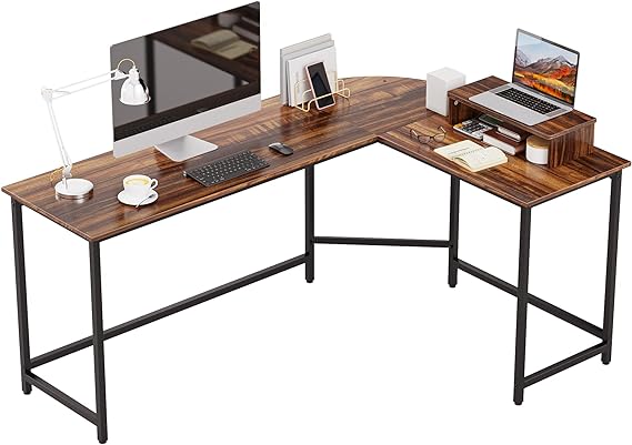 L Shaped Computer Desk with Monitor Stand, Reversible Corner Desk for Home