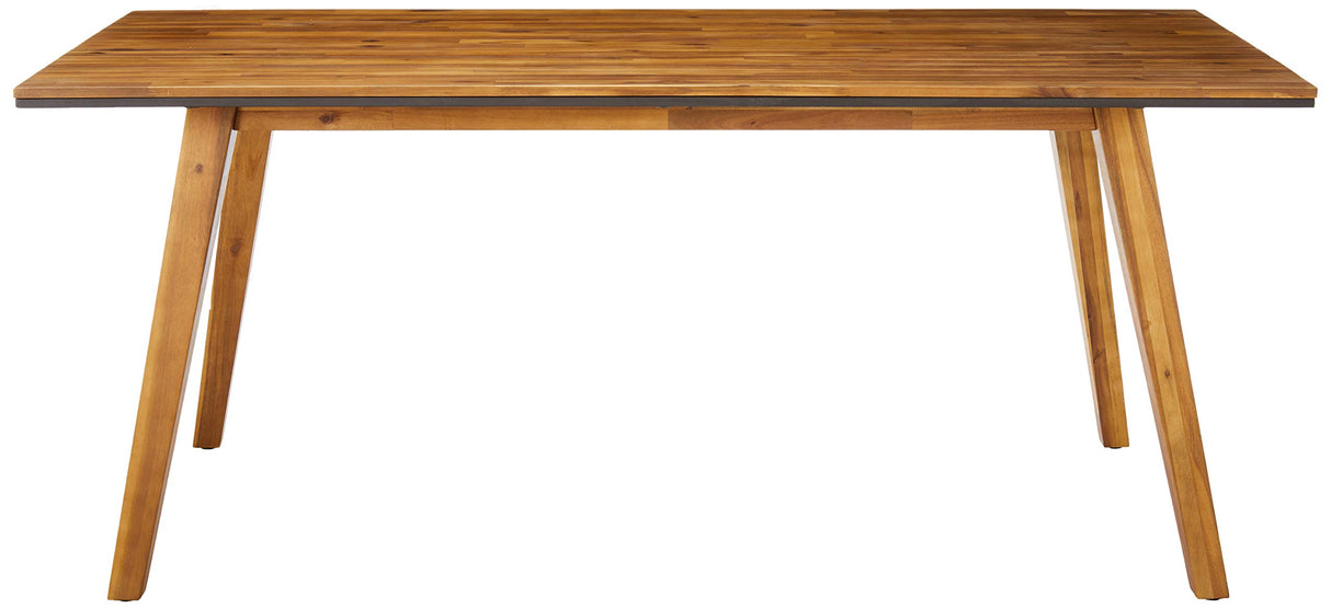 Paul Outdoor 71" Acacia Wood Dining Table, Teak Finish, Rustic Metal