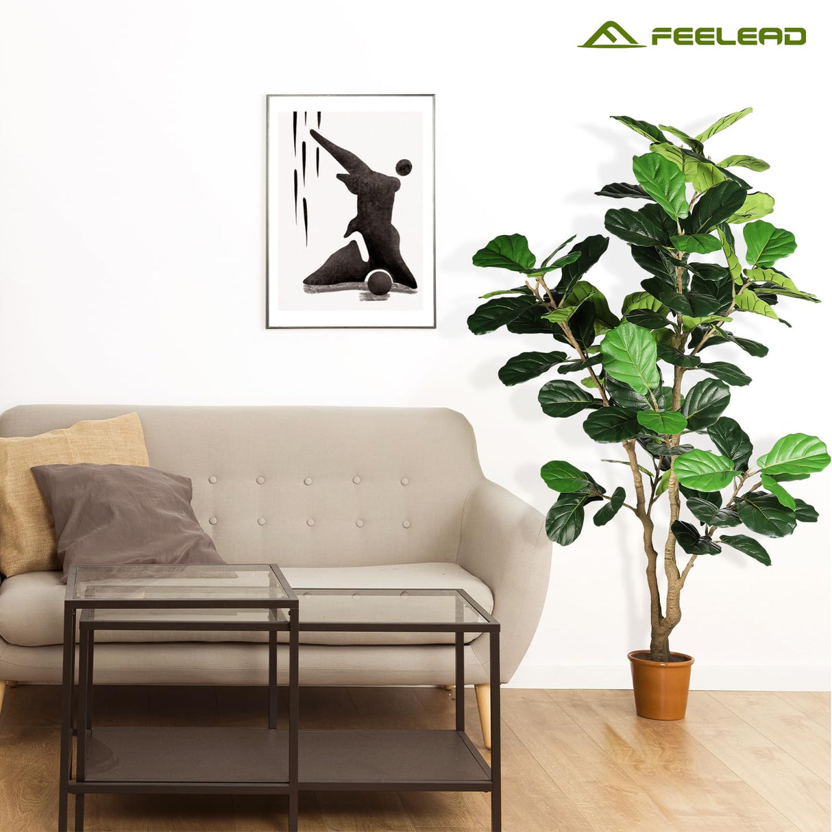 Feelead Artificial Fiddle Leaf Fig Tree - 6ft Artificial Plant Large Fake Fig Leaf Tree with Plastic Nursery Pot