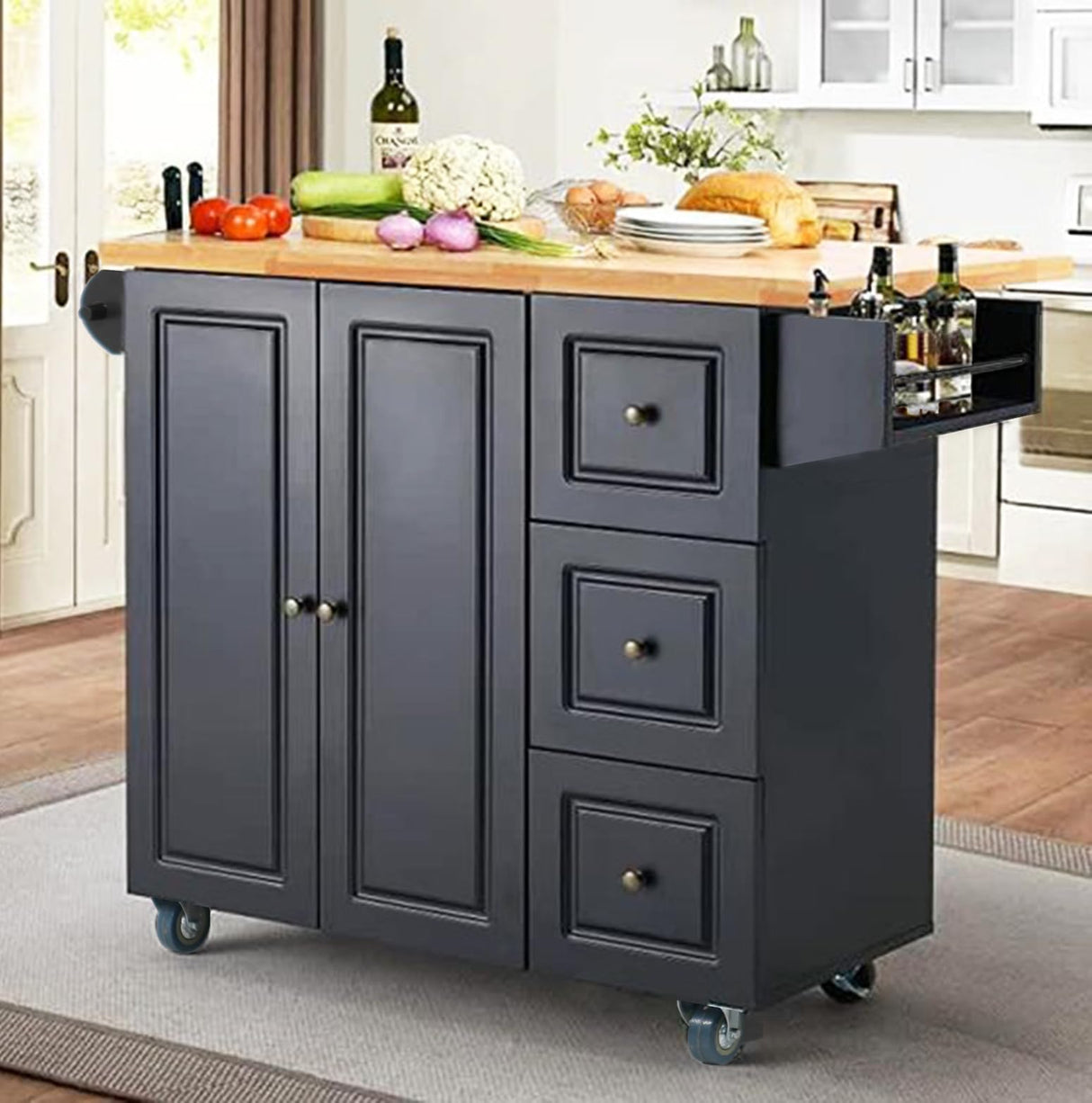 Rolling Kitchen Island with Storage - Portable Kitchen Island with Drop Leaf