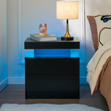 Nightstand Set of 2 LED Nightstand with 2 Drawers, Bedside Table with Drawers