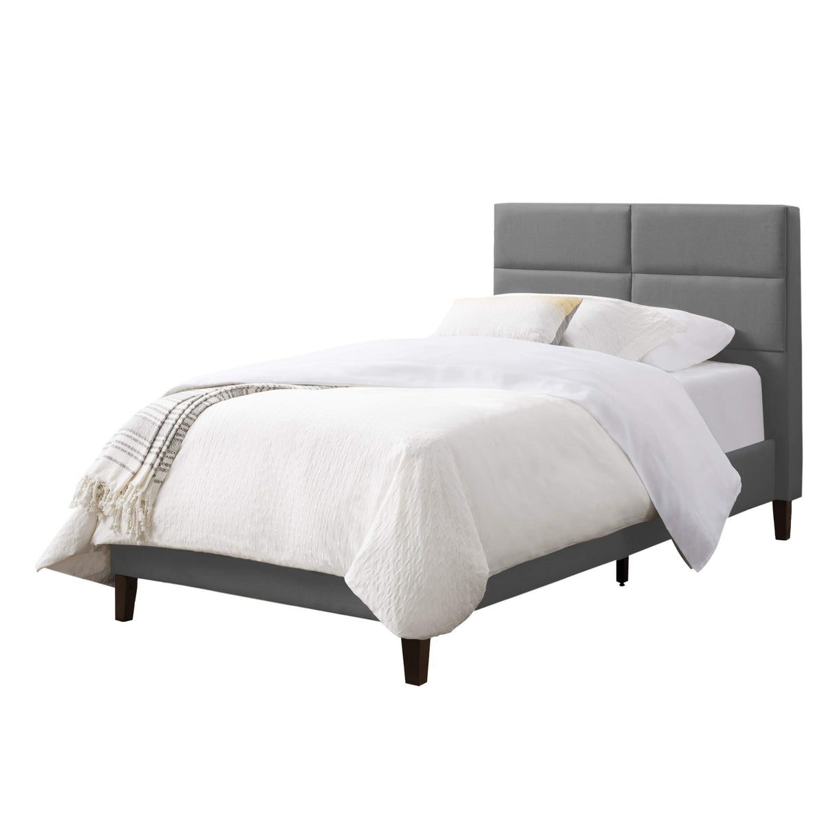 Bellevue Light Gray Fabric Upholstered Twin/Single Bed with Headboard