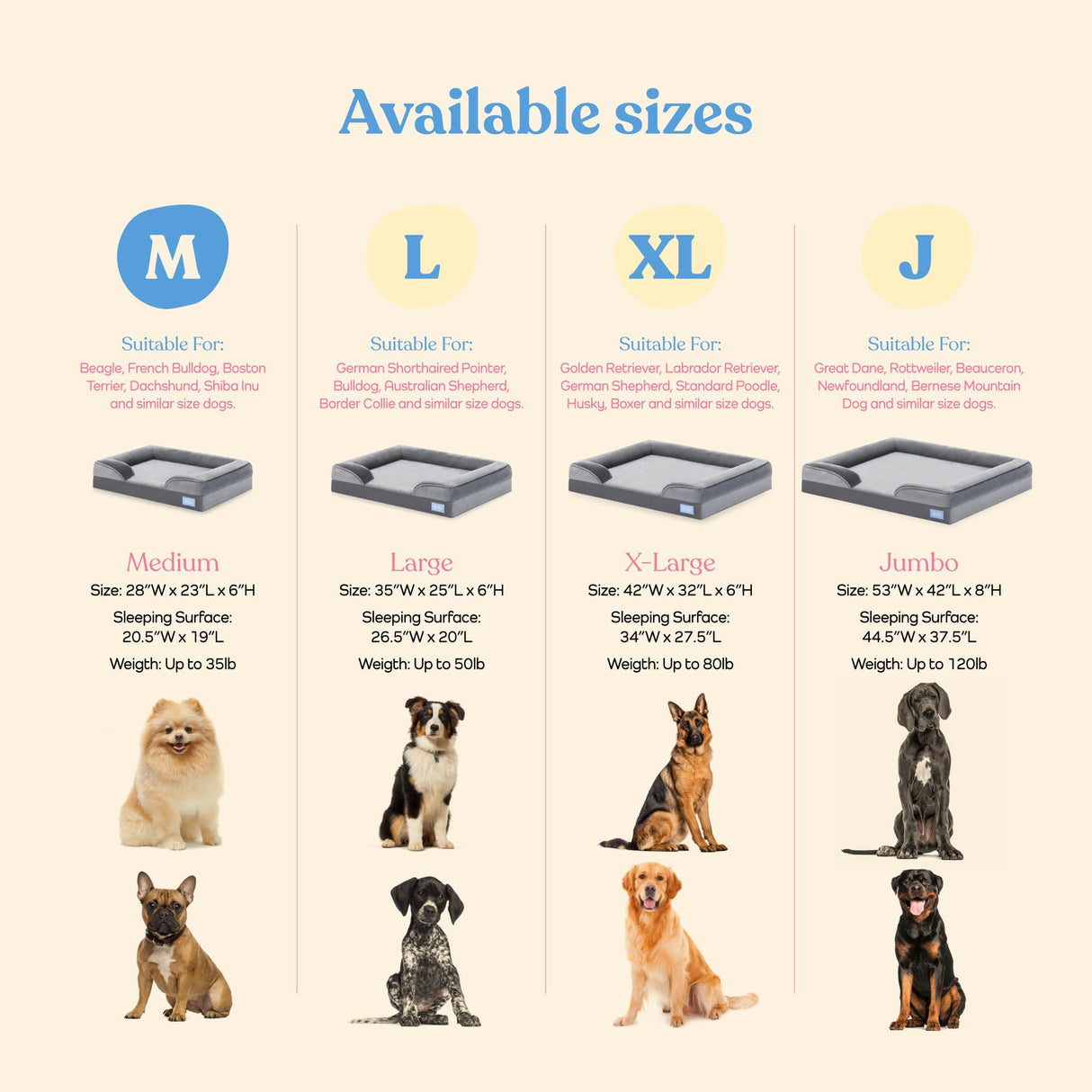 Comfort Expression Washable Dog Bed, Dog Beds for Large Dogs, Large Dog Bed with Removable Cover,Waterproof Dog Bed, Large Size Orthopedic Dog Bed