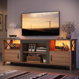 Farmhouse TV Stand for 70 Inch TV with LED Lights - 63 Inch Entertainment Center