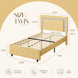 Twin Bed Frame for Girls, Cute Bed Frame Twin Size with Diamond Tufted Headboard,