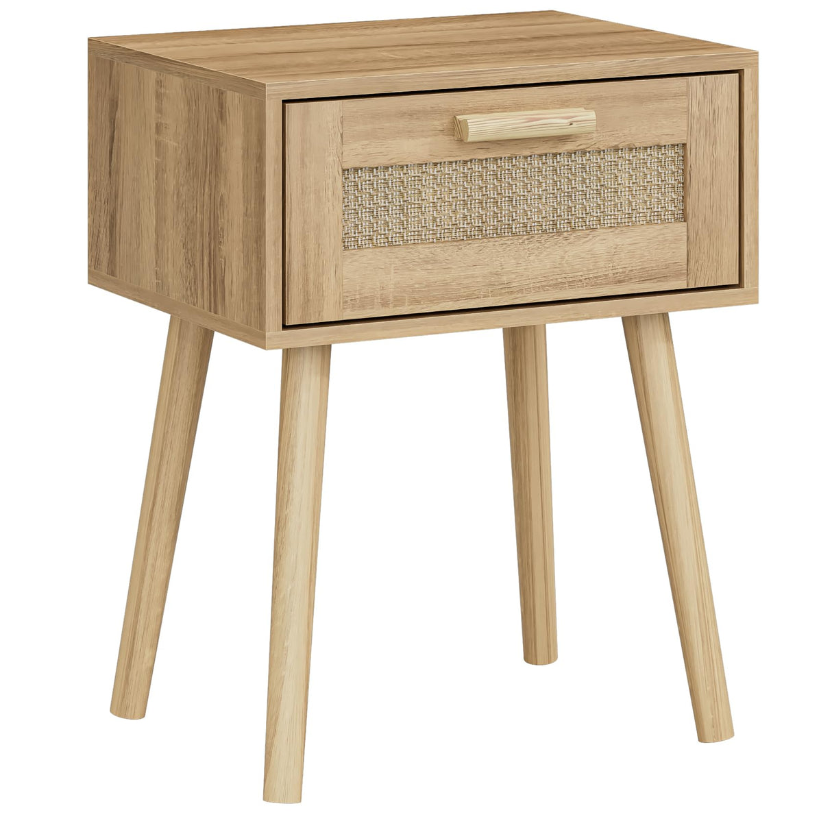 Bedroom Nightstands Wooden Night Stands with Rattan Weaving Drawer Home Bedside End Table for Bedroom Storage