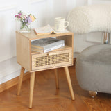 Modern Nightstand Rattan Side End Table with Storage, for Living Room, Bedroom and Small Spaces,