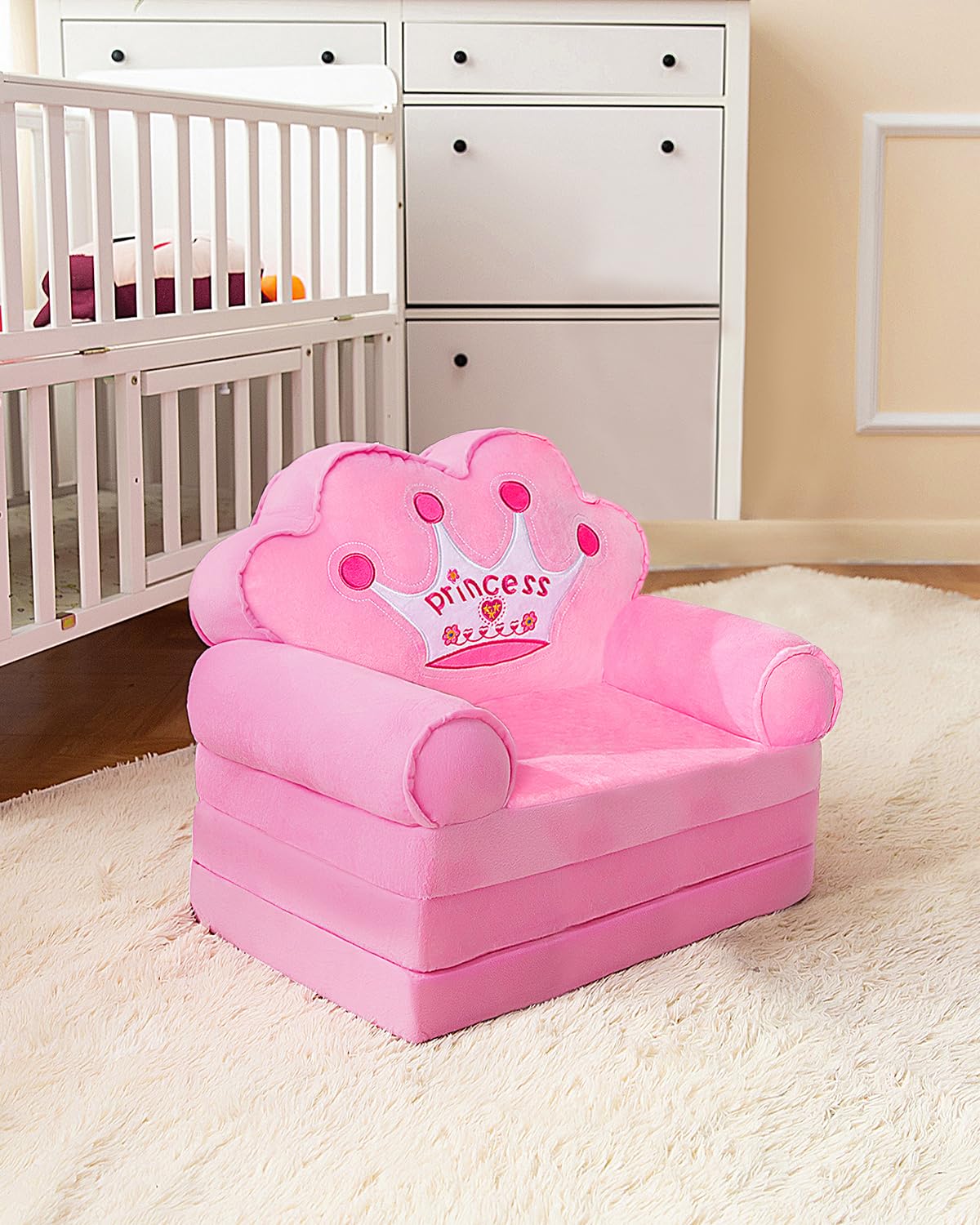 Kids Foldable Sofa Bed, Princess Chair for Toddlers 1-3, Pink Cartoon Shape, High Density Foam, Fold Out Couch for Bedroom, Sofa Bed for Girls, 15.1x19.7x2.4 inches, 4.4 lbs