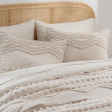 EVERGRACE King Size Comforter Set 7 Pieces Bed in a Bag for College Dorm, Beige Tufted Shabby Chic Boho Comforter and Sheet Set with Pom Pom Textured, Soft Fluffy Farmhouse Complete Bedding Set