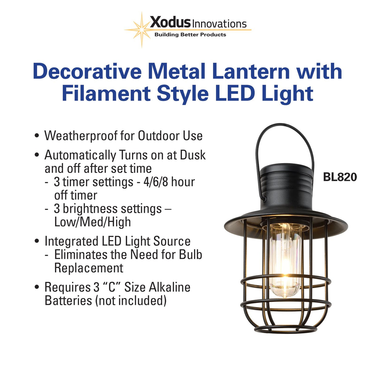 BL820-2 Battery-Operated LED Filament Style Lantern Outdoors Either