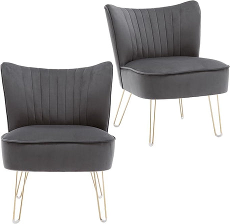 Modern Velvet Upholstered Accent Chair Set of 2,Mid Century Living Room Chairs with Golden Legs