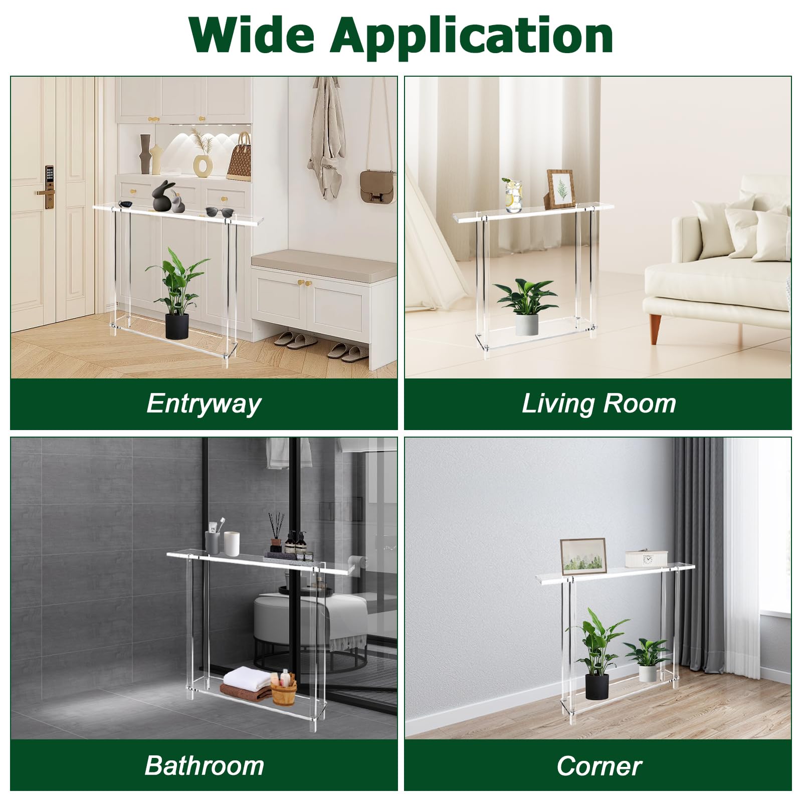 Acrylic Console Table 39.4" W x 31.5" H - Clear Narrow Entryway Table