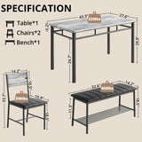 Table Set for 4, Kitchen Table with Upholstered Bench and 2 Chairs, Kitchen Table