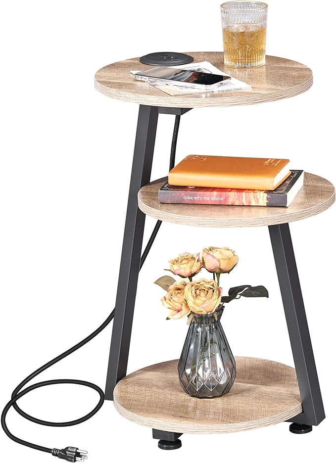 Round End Table with Charging Station