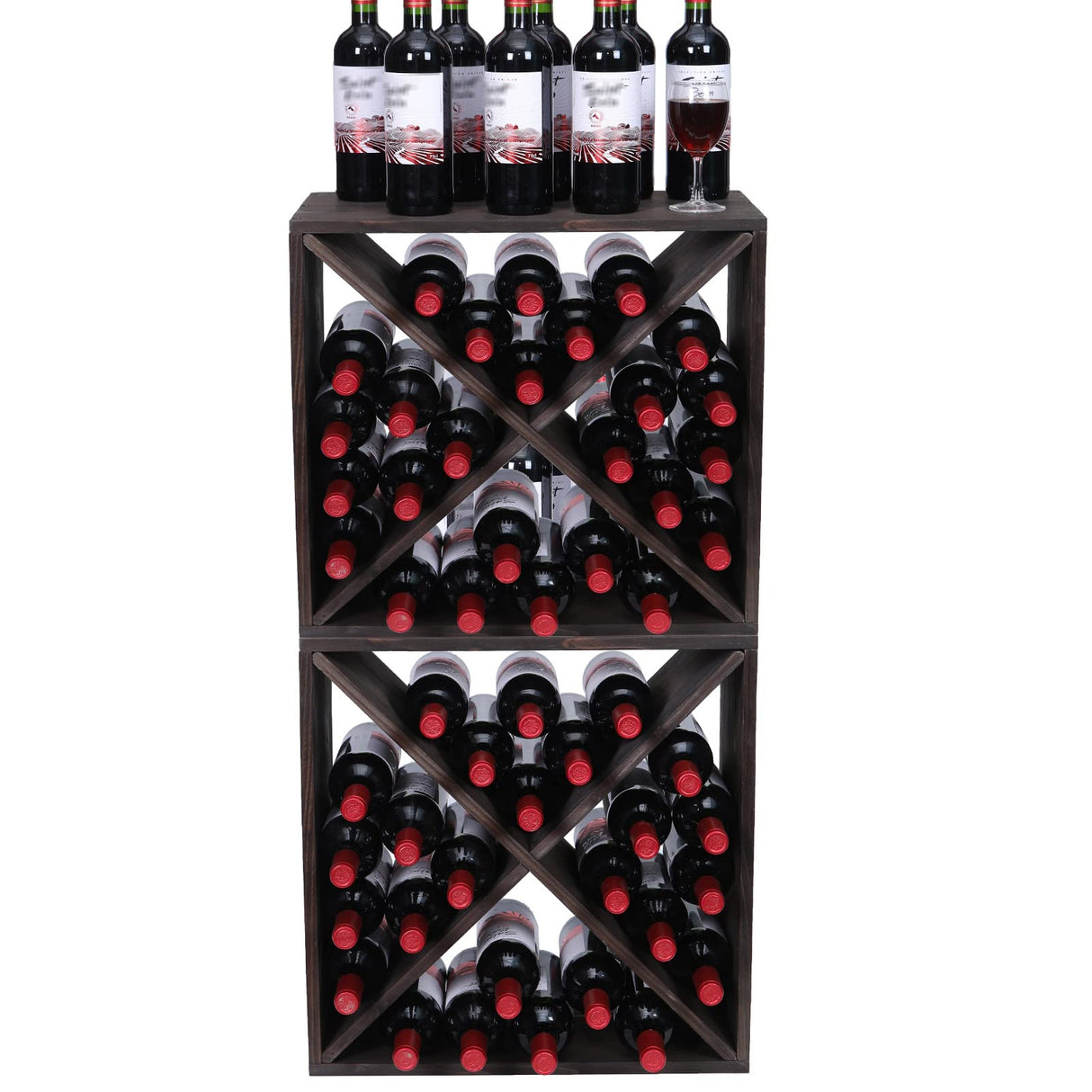 Wine Racks countertop Solid Wood Stackable Storage Rustic Retro Cube