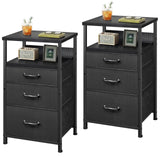 Nightstand Set of 2,Bedside Table with 3 Fabric Drawers, Side Table with Open Shelf, End