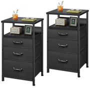 Nightstand Set of 2,Bedside Table with 3 Fabric Drawers, Side Table with Open Shelf, End