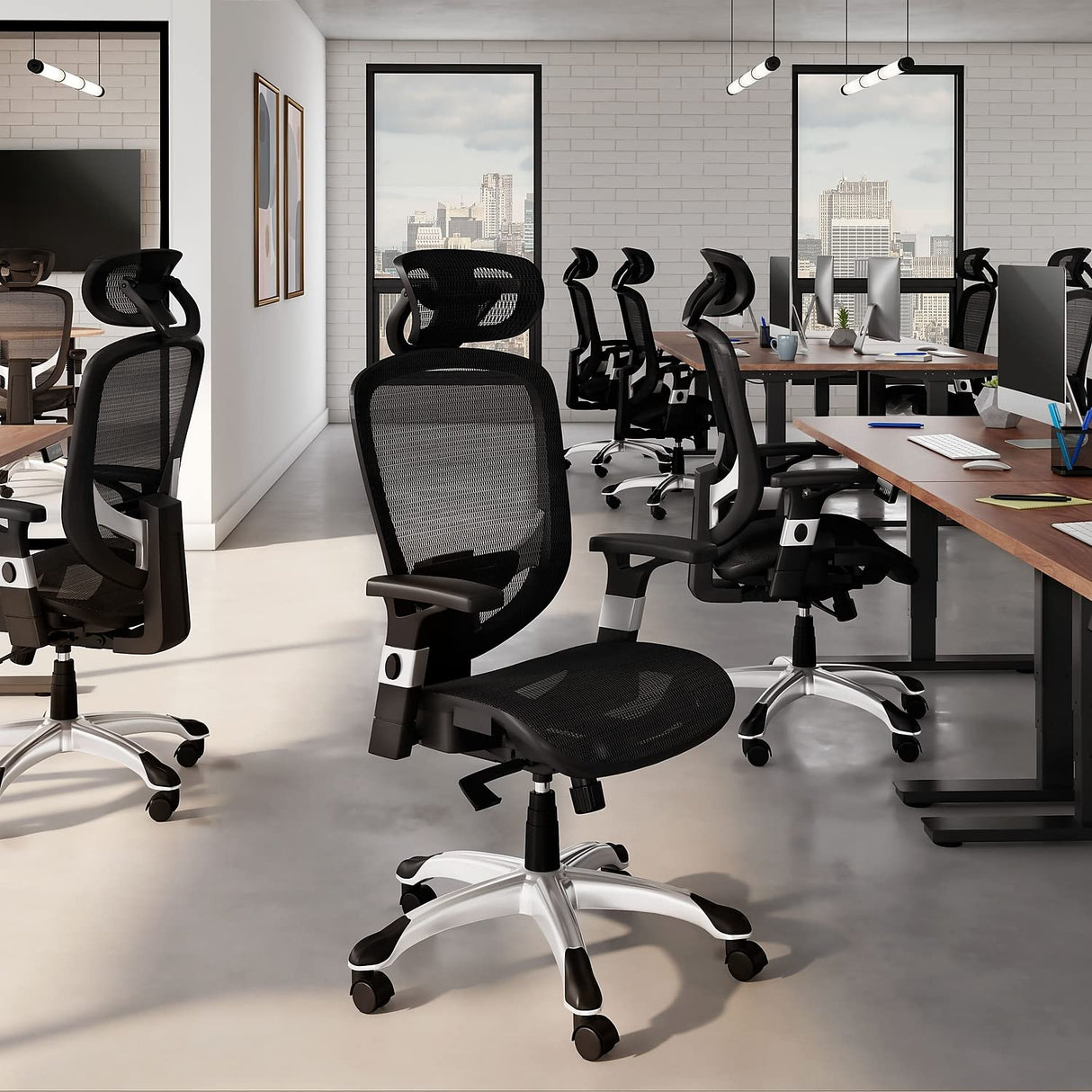 FlexFit Hyken Mesh Task Chair - Adjustable with Lumbar, Arm and Head Support,