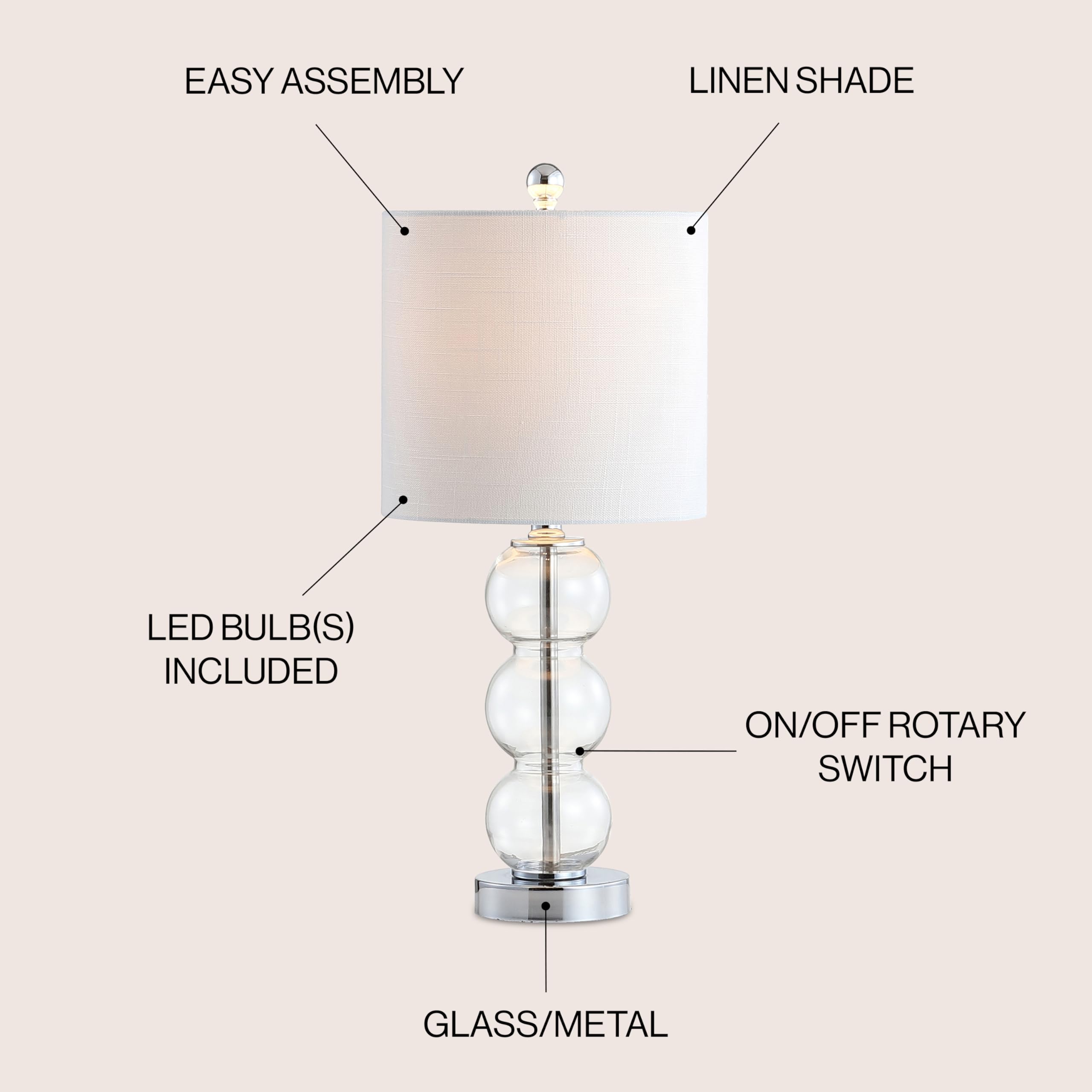 JYL1021D February 21" Glass/Metal LED Table Lamp Contemporary Bedside Desk