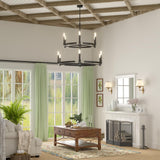 40 Inch Wagon Wheel Chandelier 12 Light, 2 Tier Large Chandeliers for High Ceilings,