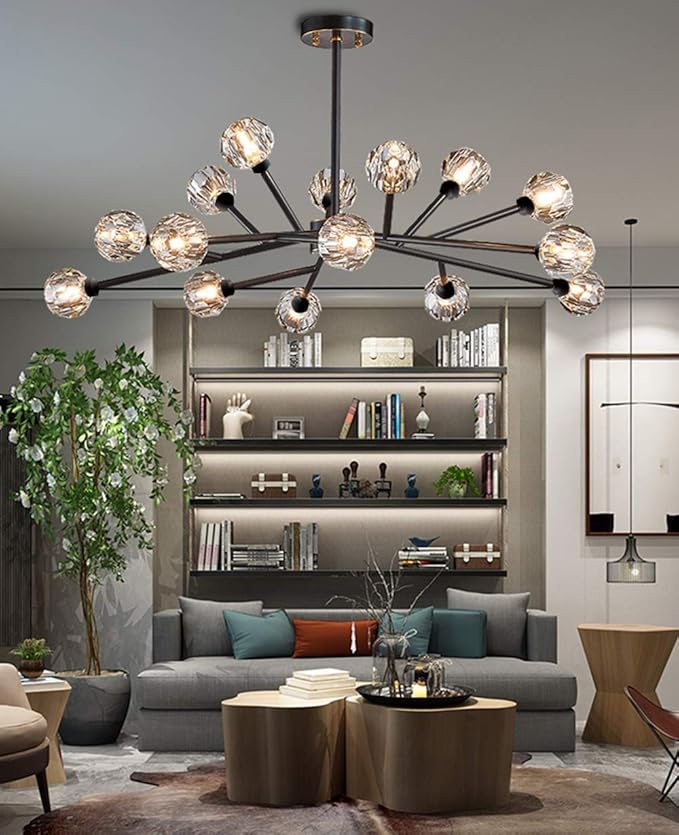 Chandelier Chrome 18-Light Crystal Pendant 43" LED Ceiling Light Pendant, Cut Crystal