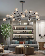 Chandelier Chrome 18-Light Crystal Pendant 43" LED Ceiling Light Pendant, Cut Crystal