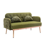 55" Small Velvet Couch with Elegant Moon Shape Pillows