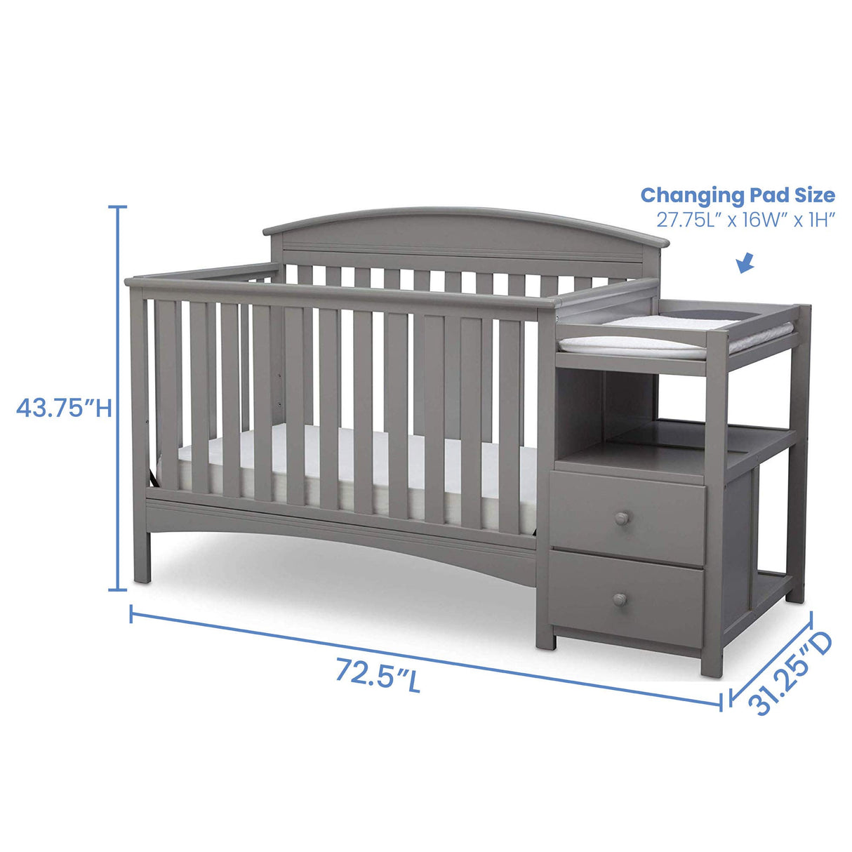 Abby Convertible Crib and Changer, Grey