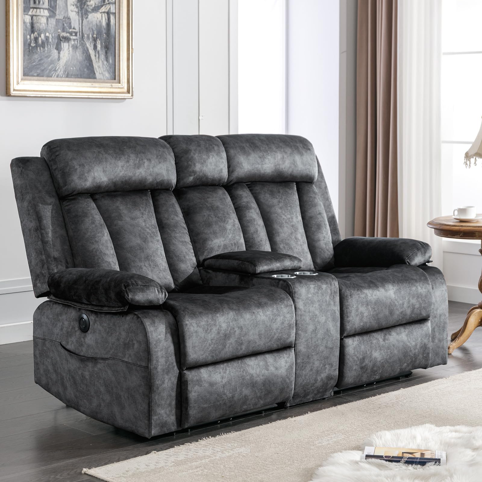 Loveseat-Power Reclining Loveseat with Console,Love Seat Recliner Sofa,Dual Reclining loveseat with Heat and Massage,Cup Holders, USB & Type-C Charge Ports,Pocket, for Living Room
