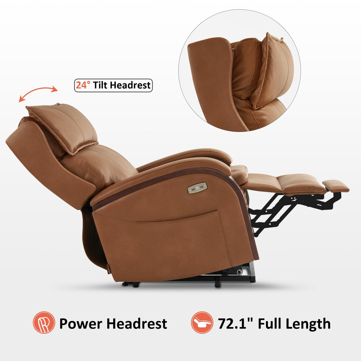 MCombo Power Lift Recliner Chair Sofa with Massage and Heat, Adjustable Headrest for Elderly People, Solid Wood Armrest, USB Ports, Side Pockets, Faux Leather 7917 (Tawny, Medium)