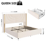 Queen Upholstered LED Bed Frame with 2 Storage Drawers, Velvet Platform Bed