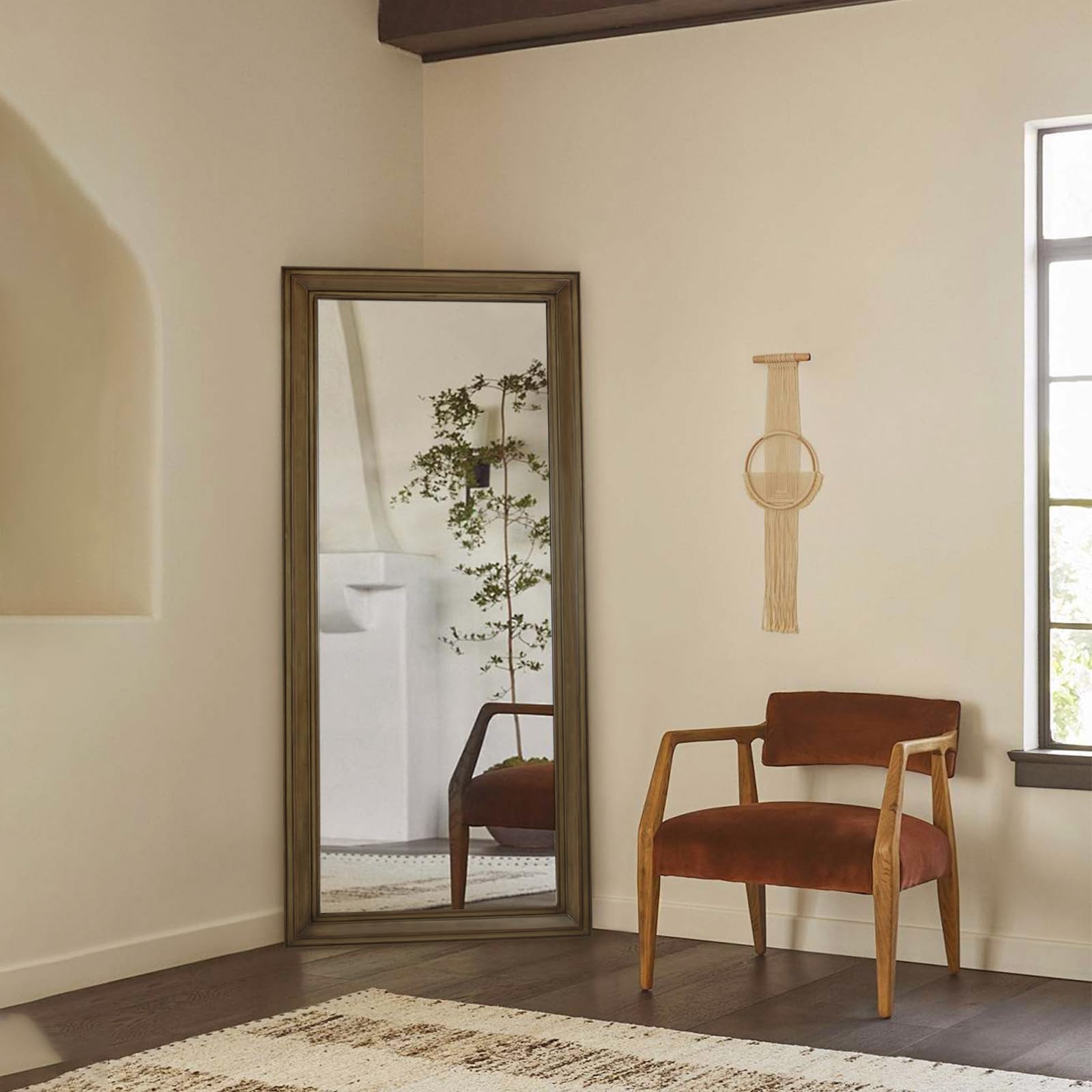 Wood Mirror Full Length, Full-Length Wood Floor Mirror, 26’’x65’’ Large Standing Mirror