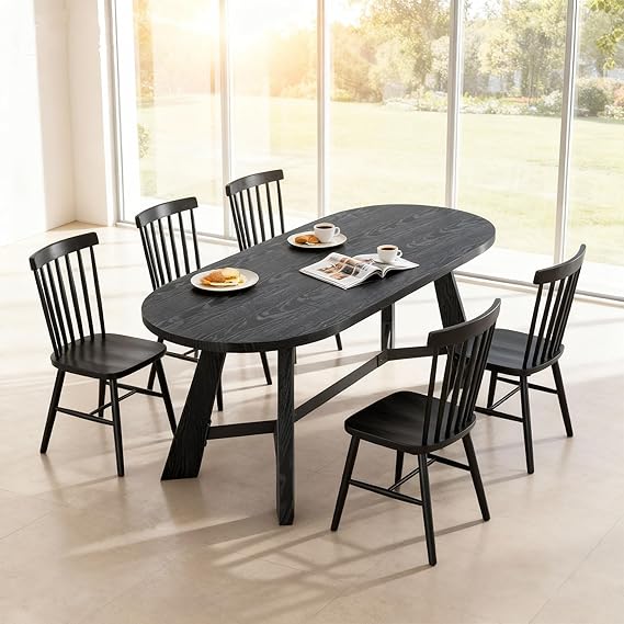 70.86" Oval Dining Table for 6-8 People with Tapered Legs