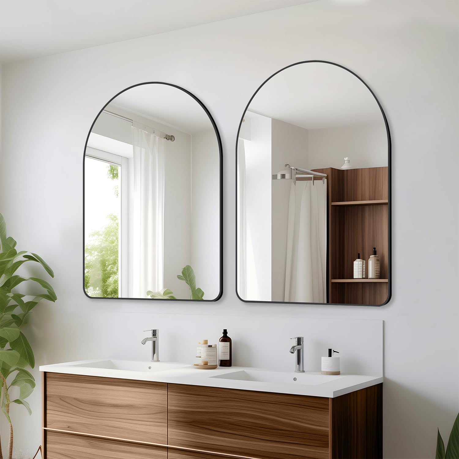 Black Mirror 24"x36" Arched Mirror Black Vanity Wall Mirror, Wall Mounted Mirror
