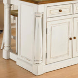 Monarch White Kitchen Island with Distressed Oak Top, Black Granite Top Inset, Hardwood