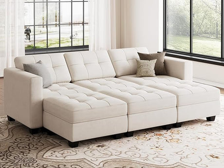 Modular Sectional Sleeper Sofa with Storage Velvet Sectional Couch with Chaise and Ottomans 6