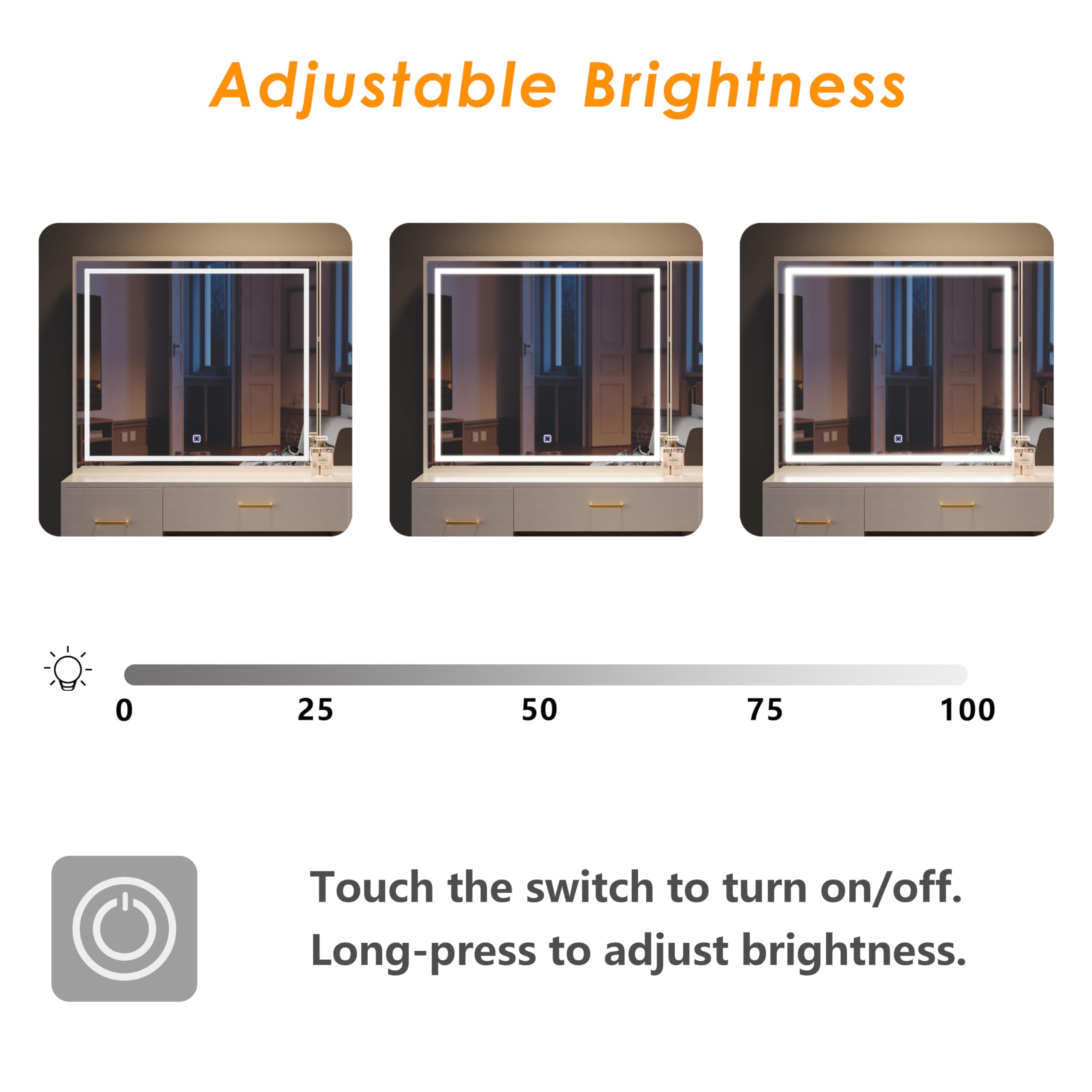 Large Lighted Vanity Desk with Stool, 7 Drawers, Adjustable Lighting - For Women,