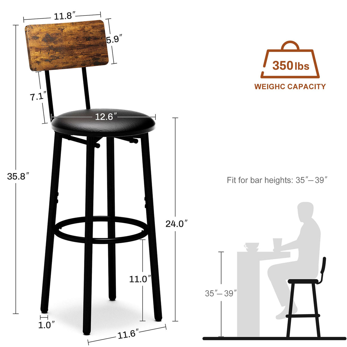 Bar Stools with Back, High Kitchen Barstools with Back, Counter Stools Bar Chairs