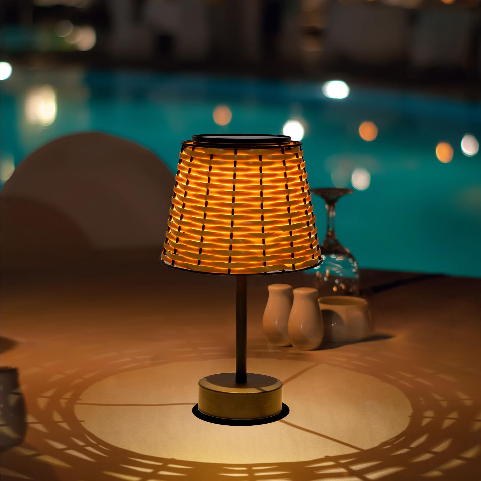 Solar Table Lamps for Outside,Handmade Rattan Woven LED