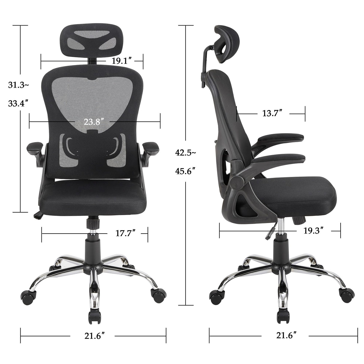 High Back Ergonomic Office Chair with Adjustable Headrest Armrest Mesh Lumbar