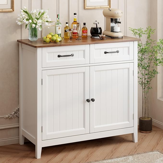 Kitchen Sideboard Buffet Cabinet, 32'' H Large Kitchen Storage Island and Adjustable Shelf