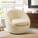 Furniliving Swivel Accent Chair, Modern Velvet Shell Swivel Barrel Chair with Wide Seat, FSC Certified Upholstered Single Sofa Swivel Chair for Living Room Bedroom Nursery, Cream Beige